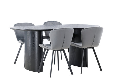 Venture Home Lilja & Isolde Matstolar 2-pack Grå + Ovala Matbord 180 x 90 Svart