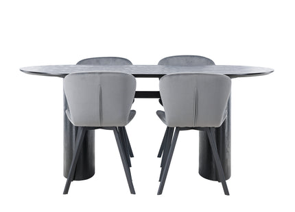 Venture Home Lilja & Isolde Matstolar 2-pack Grå + Ovala Matbord 180 x 90 Svart