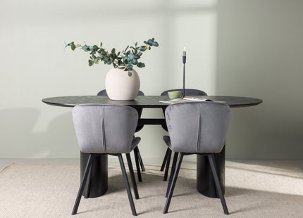Venture Home Lilja & Isolde Matstolar 2-pack Grå + Ovala Matbord 180 x 90 Svart