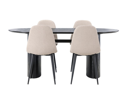 Venture Home Polar & Isolde Matstolar 2-pack Beige + Ovala Matbord 180 x 90 Svart
