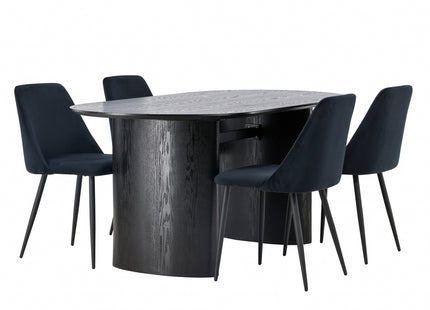 Venture Home Night & Isolde Matstolar 2-pack Svart + Ovala Matbord 180 x 90 Svart