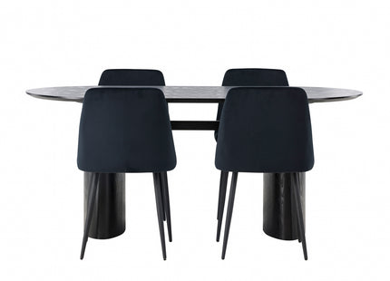 Venture Home Night & Isolde Matstolar 2-pack Svart + Ovala Matbord 180 x 90 Svart