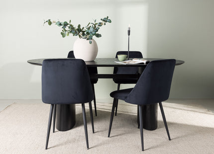Venture Home Night & Isolde Matstolar 2-pack Svart + Ovala Matbord 180 x 90 Svart
