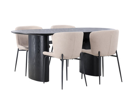 Venture Home Modesto & Isolde Matstolar 2-pack Beige + Ovala Matbord 180 x 90 Svart