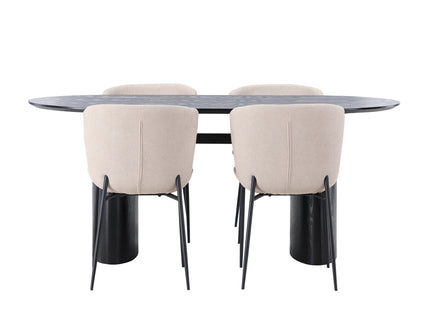 Venture Home Modesto & Isolde Matstolar 2-pack Beige + Ovala Matbord 180 x 90 Svart