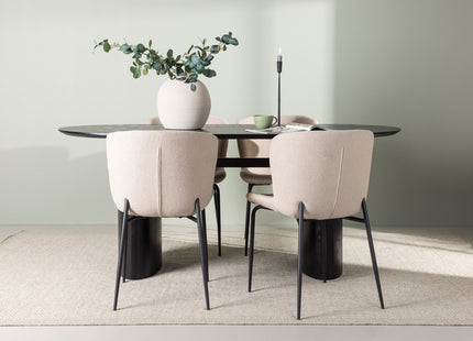 Venture Home Modesto & Isolde Matstolar 2-pack Beige + Ovala Matbord 180 x 90 Svart
