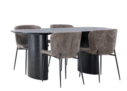 Venture Home Modesto & Isolde Matstolar 2-pack Brun + Ovala Matbord 180 x 90 Svart