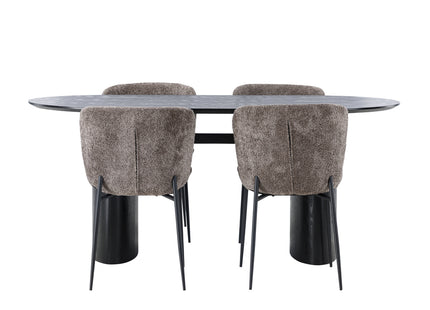Venture Home Modesto & Isolde Matstolar 2-pack Brun + Ovala Matbord 180 x 90 Svart