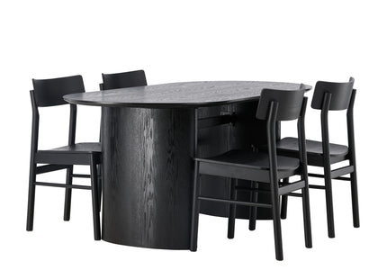 Venture Home Montros & Isolde Matstolar 2-pack Svart + Ovala Matbord 180 x 90 Svart