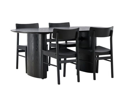 Venture Home Montros & Isolde Matstolar 2-pack Svart + Ovala Matbord 180 x 90 Svart