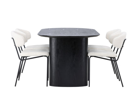 Venture Home Chico & Isolde Matstolar 2-pack Vit + Ovala Matbord 180 x 90 Svart