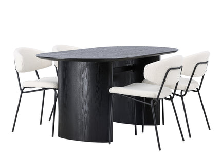 Venture Home Chico & Isolde Matstolar 2-pack Vit + Ovala Matbord 180 x 90 Svart