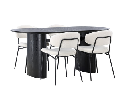 Venture Home Chico & Isolde Matstolar 2-pack Vit + Ovala Matbord 180 x 90 Svart