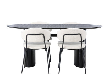 Venture Home Chico & Isolde Matstolar 2-pack Vit + Ovala Matbord 180 x 90 Svart