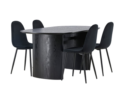Venture Home Polar & Isolde Matstolar 2-pack Svart + Ovala Matbord 180 x 90 Svart
