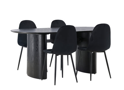 Venture Home Polar & Isolde Matstolar 2-pack Svart + Ovala Matbord 180 x 90 Svart