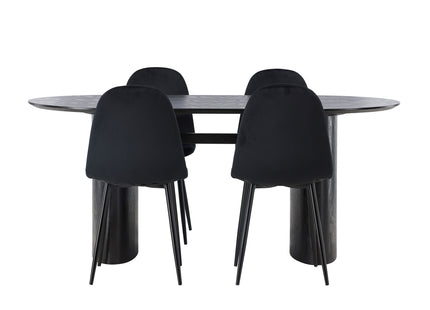 Venture Home Polar & Isolde Matstolar 2-pack Svart + Ovala Matbord 180 x 90 Svart