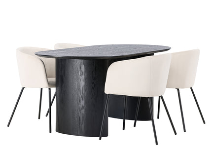 Venture Home Berit & Isolde Matstolar Beige + Ovala Matbord 180 x 90 Svart