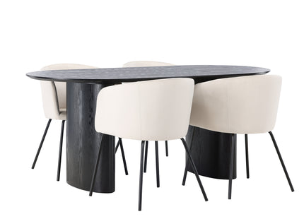 Venture Home Berit & Isolde Matstolar Beige + Ovala Matbord 180 x 90 Svart