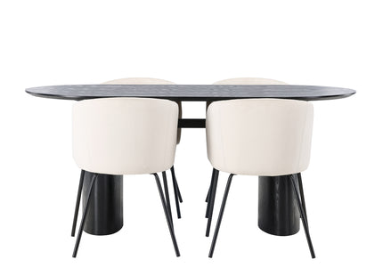 Venture Home Berit & Isolde Matstolar Beige + Ovala Matbord 180 x 90 Svart