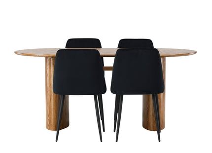 Venture Home Night & Isolde Matstolar 2-pack Svart + Ovala Matbord 180 x 90 Nature