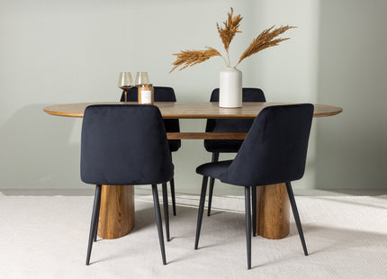 Venture Home Night & Isolde Matstolar 2-pack Svart + Ovala Matbord 180 x 90 Nature