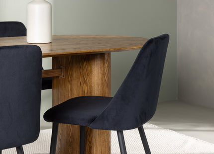 Venture Home Night & Isolde Matstolar 2-pack Svart + Ovala Matbord 180 x 90 Nature