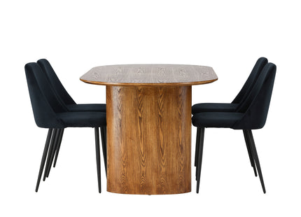 Venture Home Night & Isolde Matstolar 2-pack Svart + Ovala Matbord 180 x 90 Nature