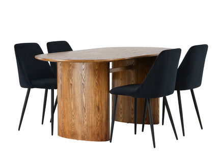 Venture Home Night & Isolde Matstolar 2-pack Svart + Ovala Matbord 180 x 90 Nature