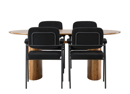 Venture Home Yesterday & Isolde Matstolar 2-pack Svart + Ovala Matbord 180 x 90 Nature