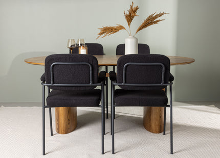 Venture Home Yesterday & Isolde Matstolar 2-pack Svart + Ovala Matbord 180 x 90 Nature