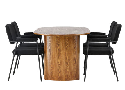 Venture Home Yesterday & Isolde Matstolar 2-pack Svart + Ovala Matbord 180 x 90 Nature