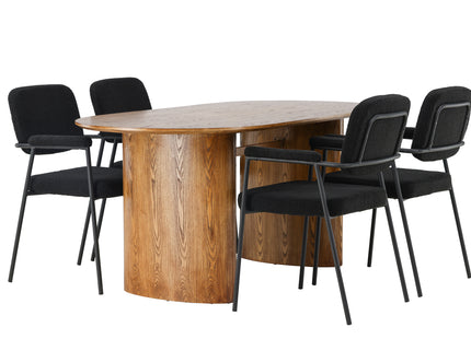Venture Home Yesterday & Isolde Matstolar 2-pack Svart + Ovala Matbord 180 x 90 Nature
