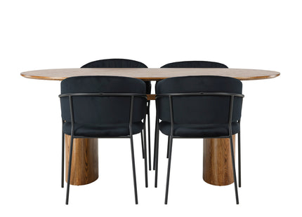Venture Home Selma & Isolde Matstolar 2-pack Svart + Ovala Matbord 180 x 90 Nature