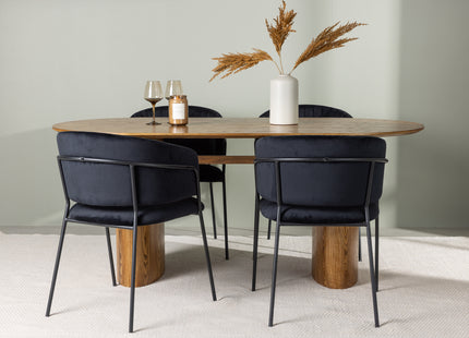 Venture Home Selma & Isolde Matstolar 2-pack Svart + Ovala Matbord 180 x 90 Nature