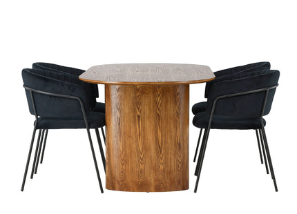 Venture Home Selma & Isolde Matstolar 2-pack Svart + Ovala Matbord 180 x 90 Nature