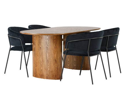 Venture Home Selma & Isolde Matstolar 2-pack Svart + Ovala Matbord 180 x 90 Nature