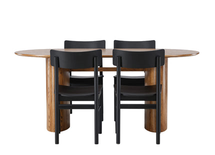 Venture Home Montros & Isolde Matstolar 2-pack Svart + Ovala Matbord 180 x 90 Nature