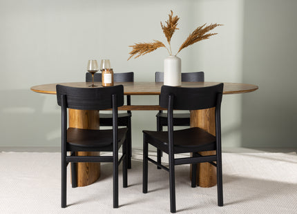 Venture Home Montros & Isolde Matstolar 2-pack Svart + Ovala Matbord 180 x 90 Nature