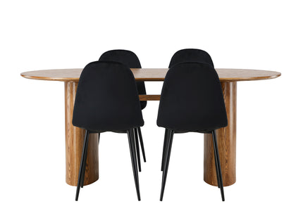 Venture Home Polar & Isolde Matstolar 2-pack Svart + Ovala Matbord 180 x 90 Nature