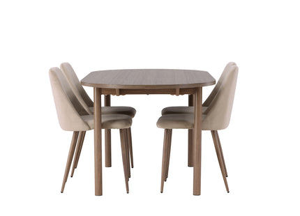Venture Home Andy & Night Ovala Matbord 180 x 90 Nature + Matstolar 2-pack Beige