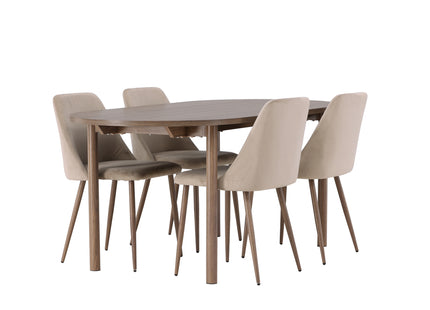 Venture Home Andy & Night Ovala Matbord 180 x 90 Nature + Matstolar 2-pack Beige