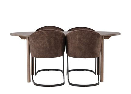 Venture Home Andy & Evening Ovala Matbord 180 x 90 Nature + Matstolar 2-pack Mörkbrun