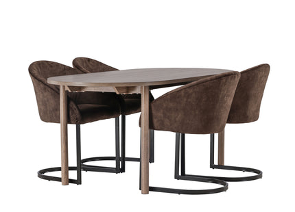 Venture Home Andy & Evening Ovala Matbord 180 x 90 Nature + Matstolar 2-pack Mörkbrun