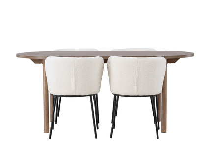 Venture Home Edina & Andy Matstolar 2-pack Vit + Ovala Matbord 180 x 90 Nature