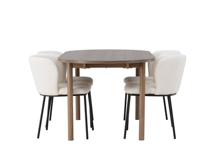 Venture Home Edina & Andy Matstolar 2-pack Vit + Ovala Matbord 180 x 90 Nature