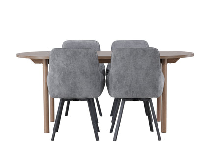 Venture Home Rosie & Andy Matstolar 2-pack Grå + Ovala Matbord 180 x 90 Nature