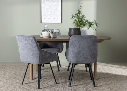 Venture Home Rosie & Andy Matstolar 2-pack Grå + Ovala Matbord 180 x 90 Nature