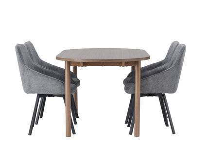 Venture Home Rosie & Andy Matstolar 2-pack Grå + Ovala Matbord 180 x 90 Nature