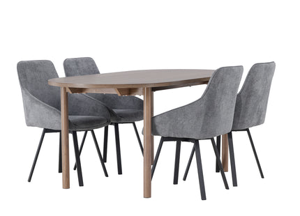 Venture Home Rosie & Andy Matstolar 2-pack Grå + Ovala Matbord 180 x 90 Nature